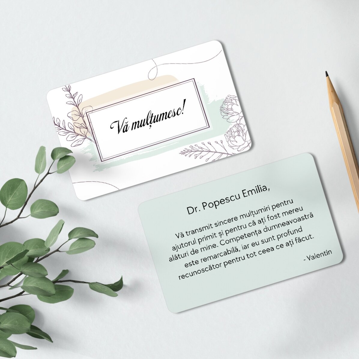 Card aluminiu personalizat față-verso cu mesaj - Mulțumire