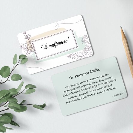 Card aluminiu personalizat față-verso cu mesaj - Mulțumire