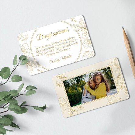 Card aluminiu personalizat față-verso cu mesaj și o fotografie - Mulțumire