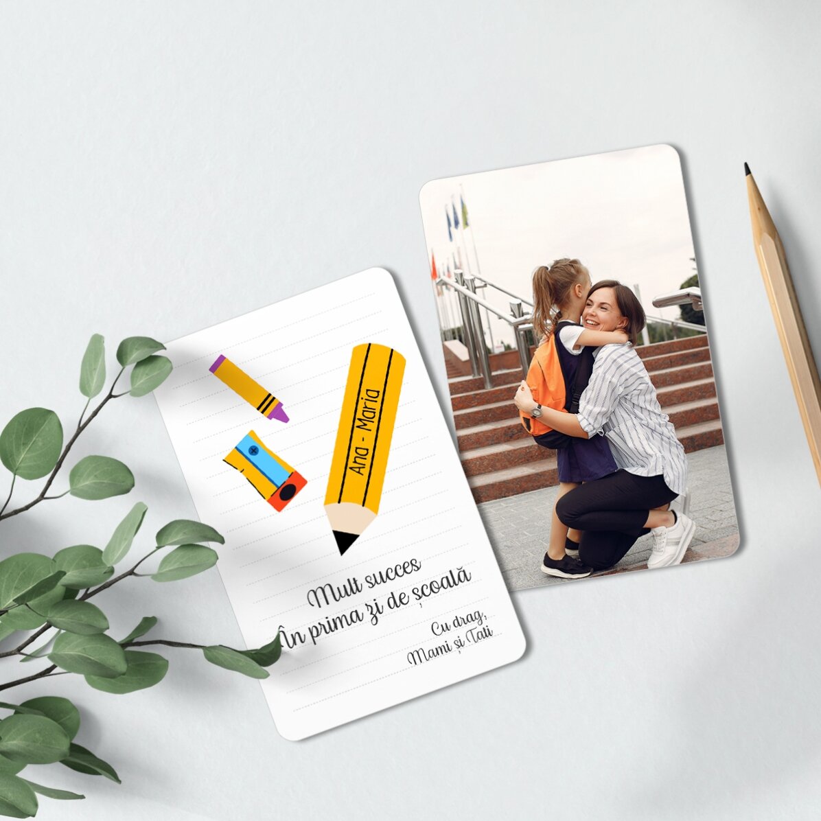 Card aluminiu personalizat față-verso cu mesaj și o poză - Good Luck