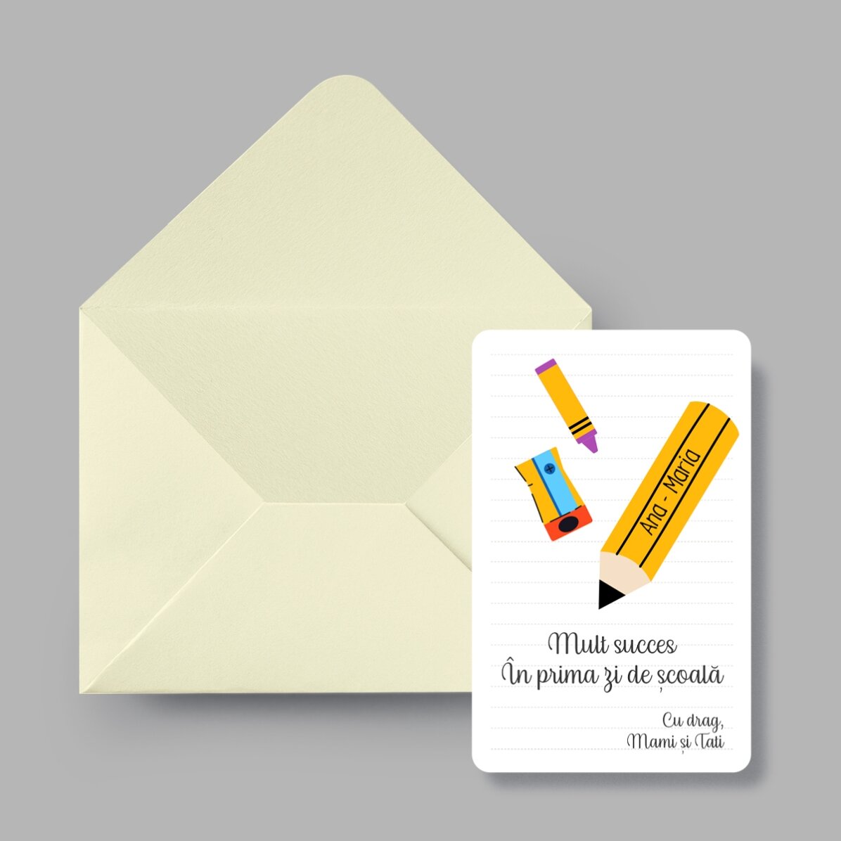 Card aluminiu personalizat față-verso cu mesaj și o poză - Good Luck