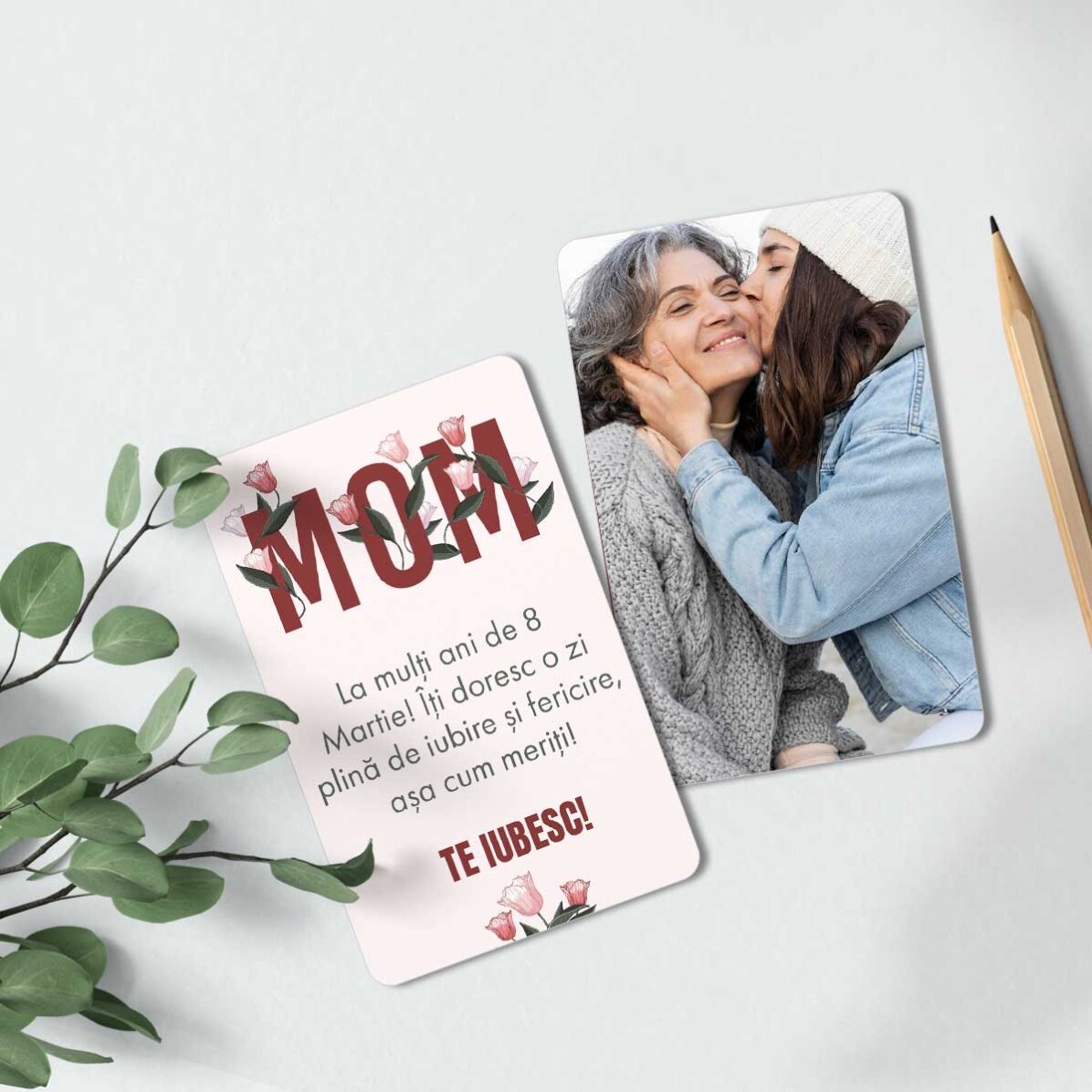 Card aluminiu personalizat față-verso cu mesaj și o poză - Mama