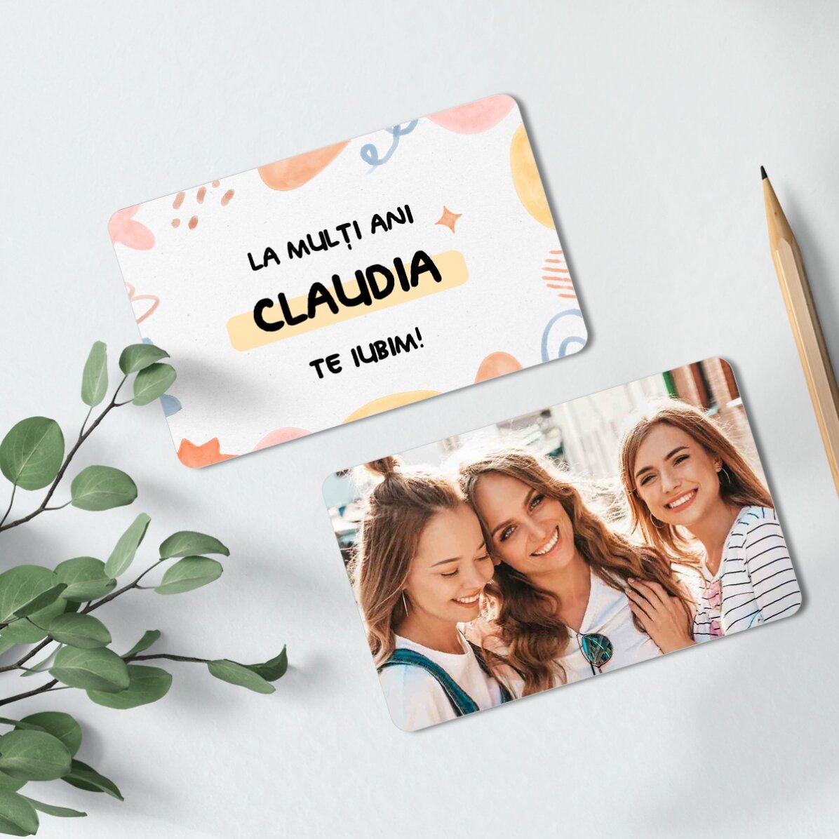 Card aluminiu personalizat față-verso cu mesaj și poză - Zi de naștere