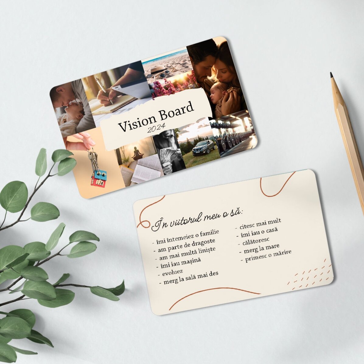 Card aluminiu personalizat față-verso cu text și două poze - Vision Board