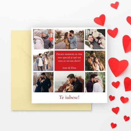 Card pătrat personalizat cu 8 poze și mesaj - Love