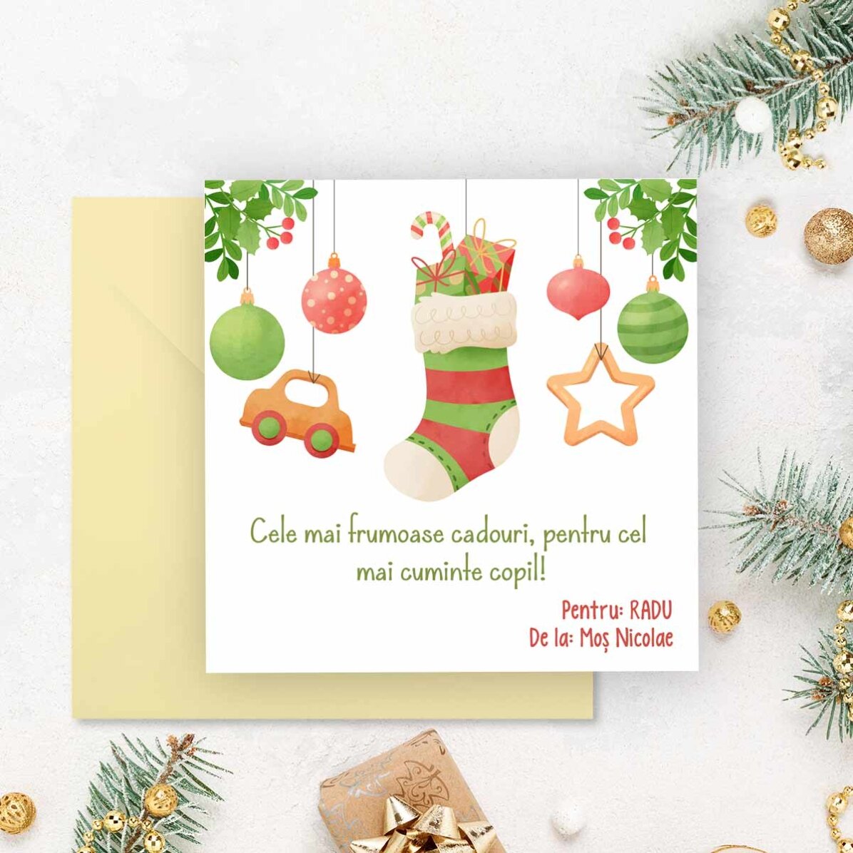 Card pătrat personalizat cu mesaj - Mesaj de la Moș Nicolae