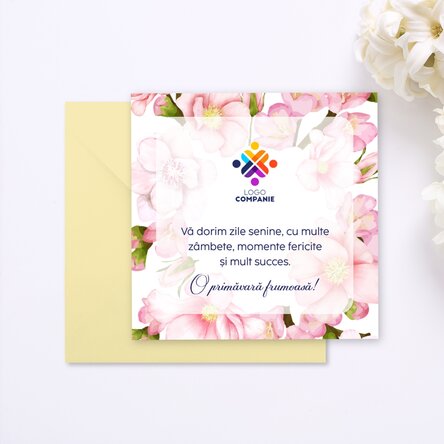 Card pătrat personalizat cu mesaj și logo - Primăvară