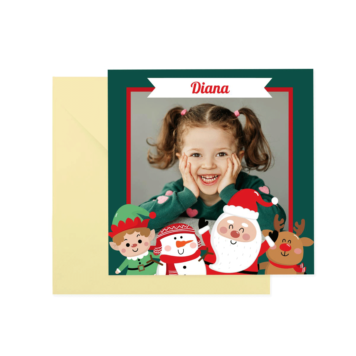 Card pătrat personalizat cu mesaj și o poză - Ajutoarele lui Moș Crăciun