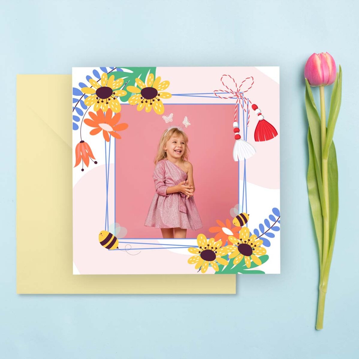 Card pătrat personalizat cu o poză - Mărțișor