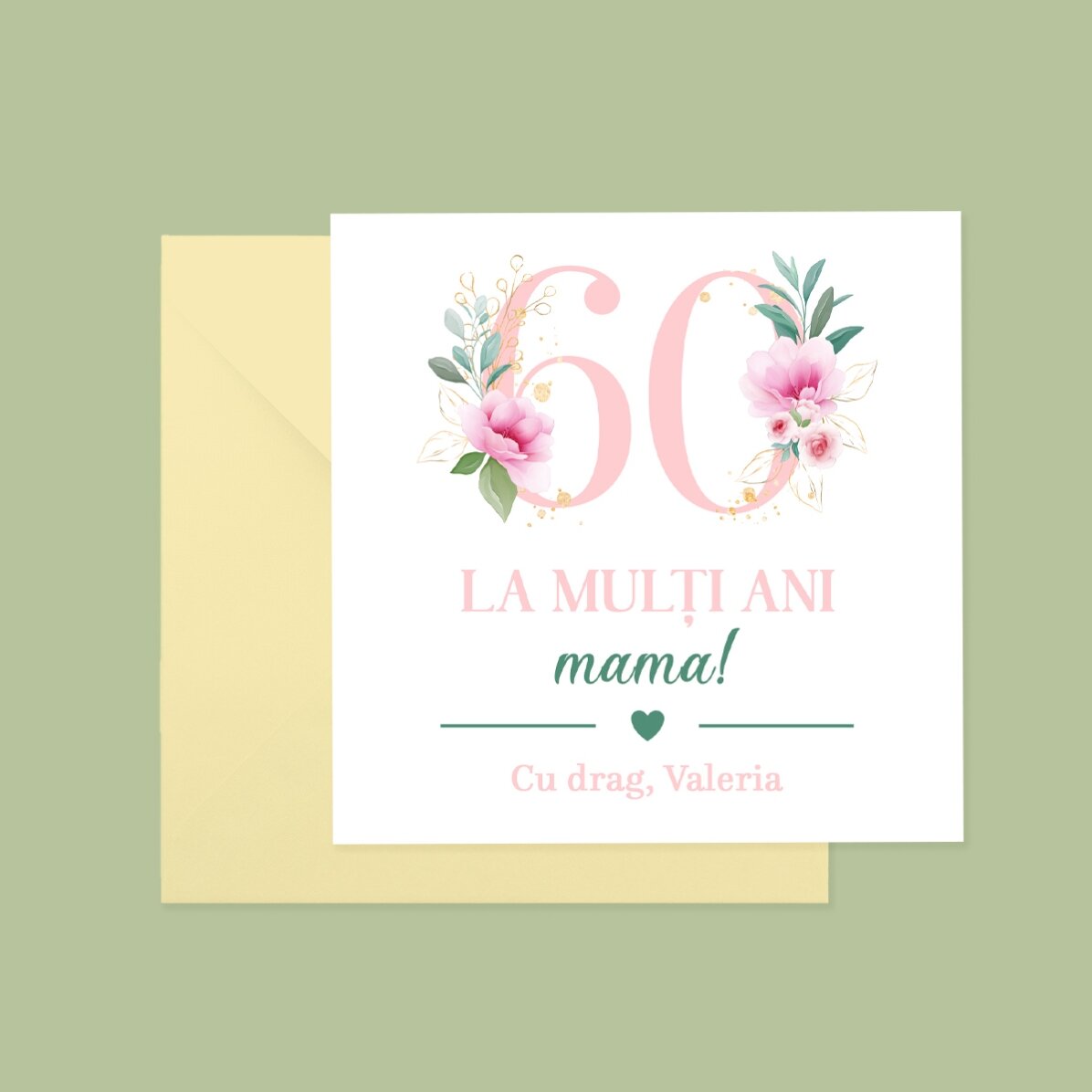 Card pătrat personalizat cu text - Flowers
