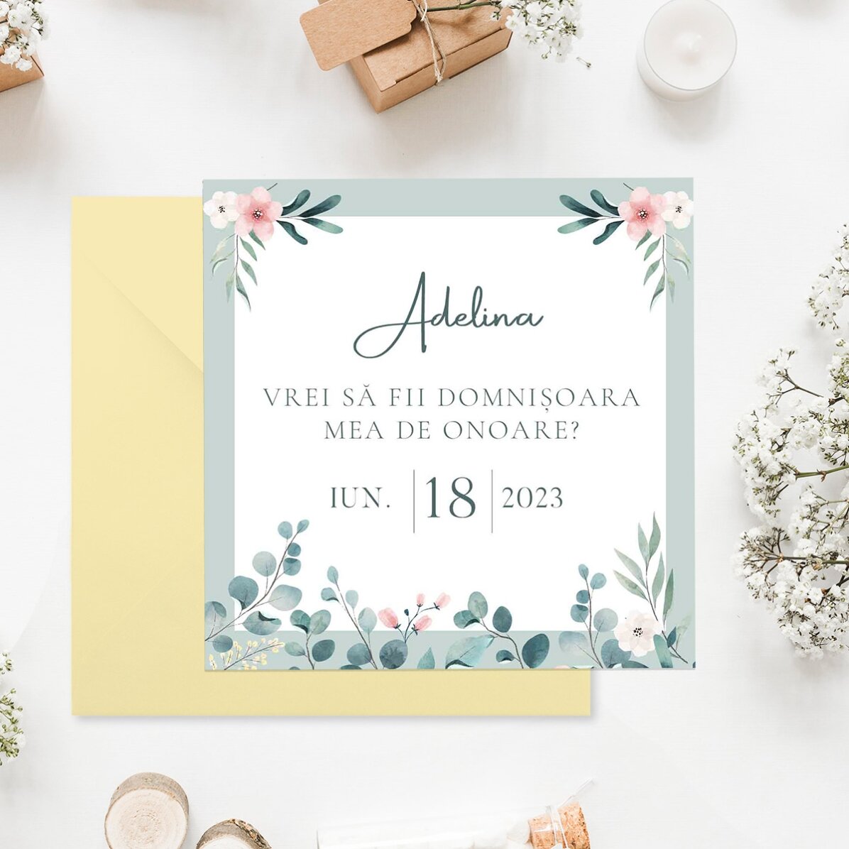 Card pătrat personalizat cu text - Invitație