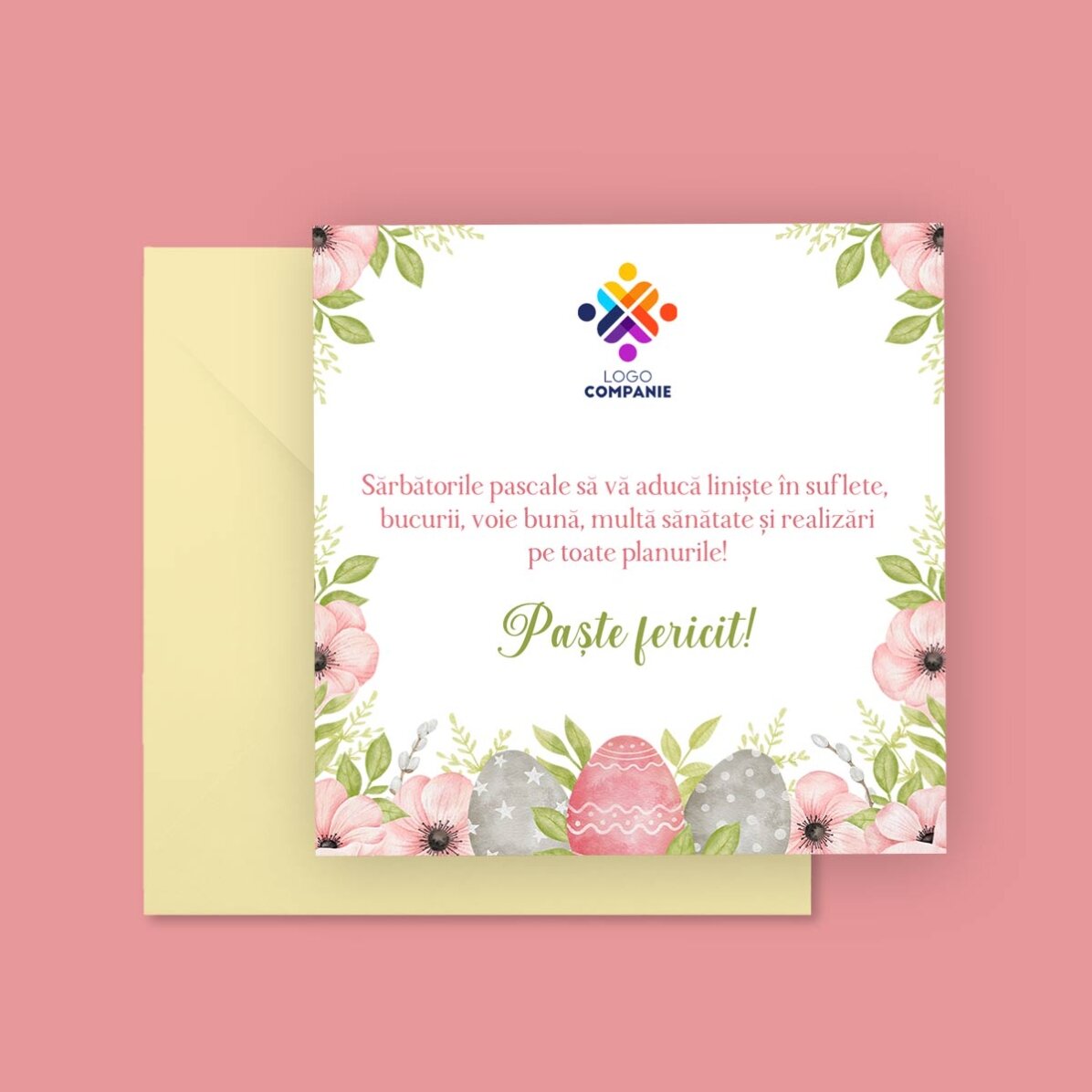 Card pătrat personalizat cu text și logo - Paște