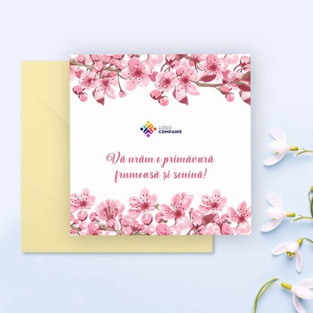 Card pătrat personalizat cu text și logo - Primăvară