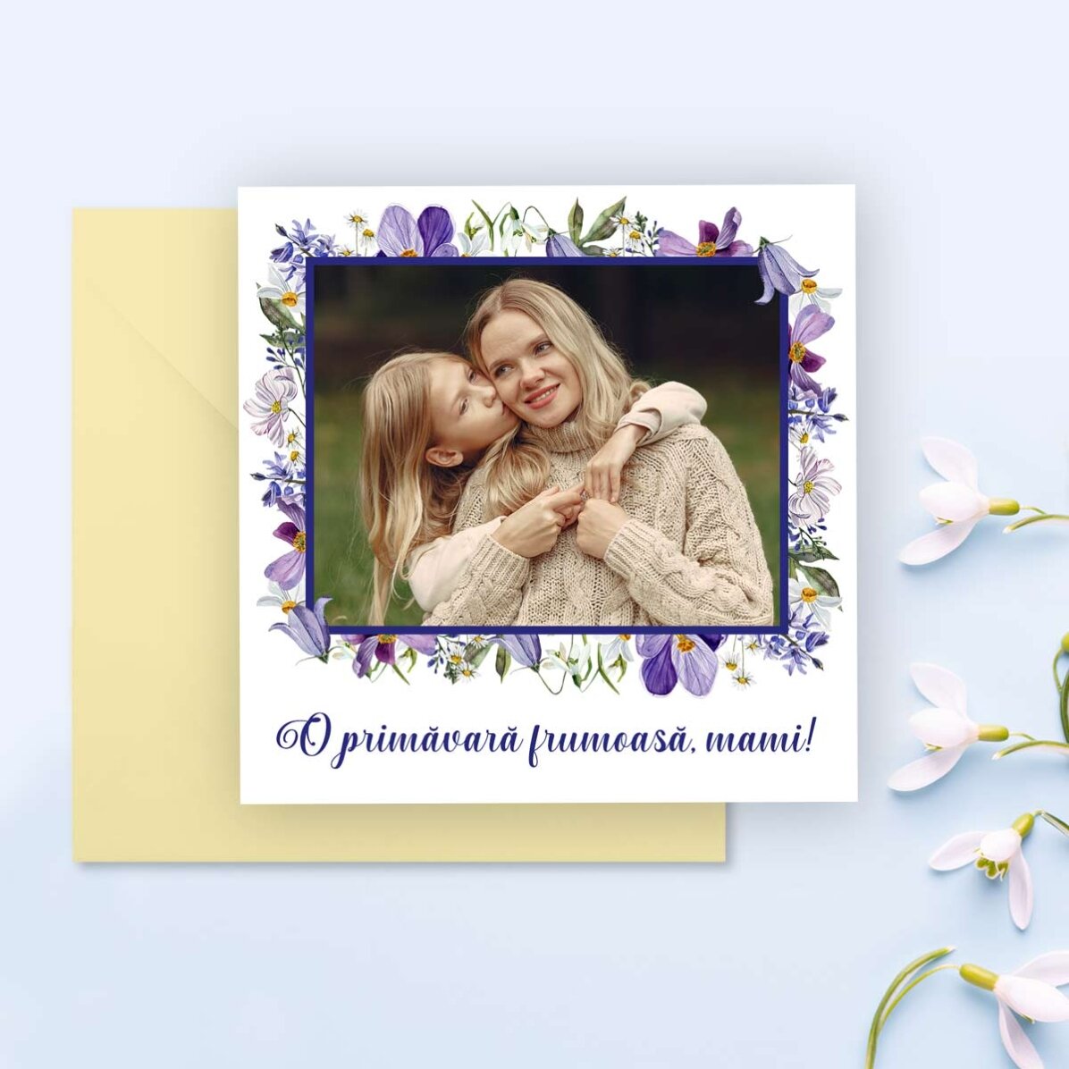 Card pătrat personalizat cu text și poză - Primăvară