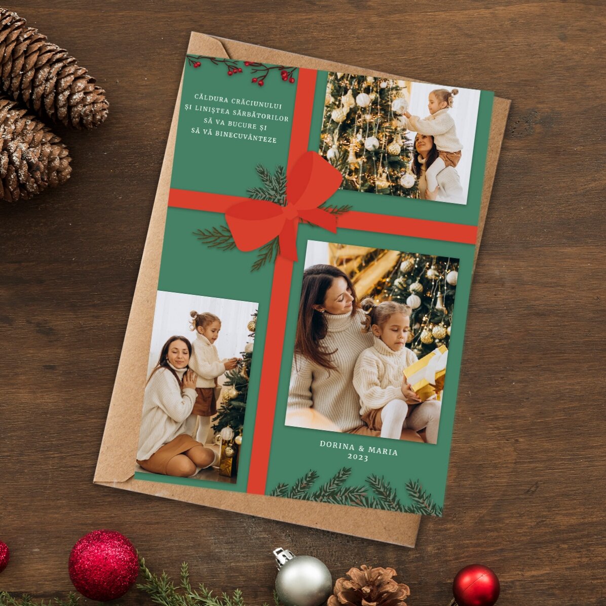 Card personalizat cu 3 poze și text - Christmas Gift