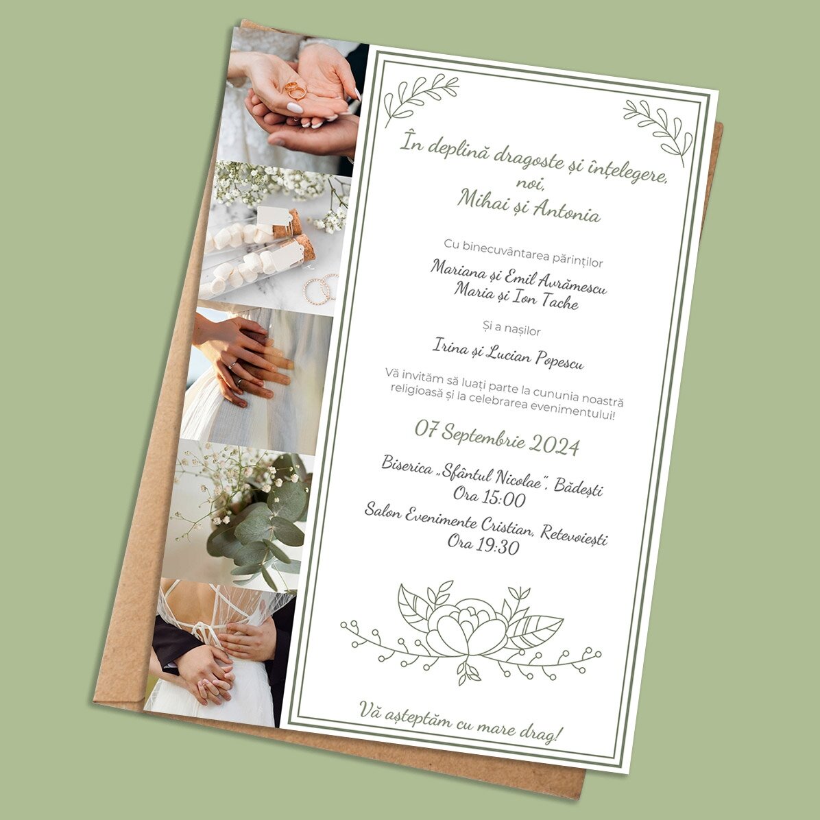 Card personalizat cu 5 poze și text - Invitație la nuntă 