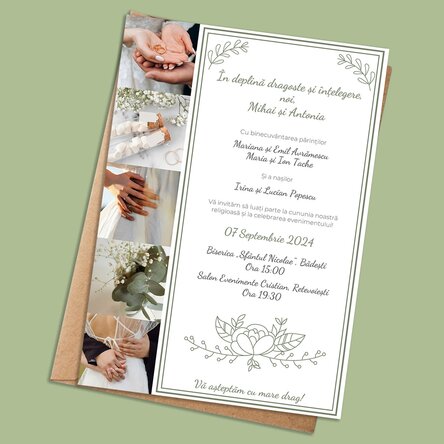 Card personalizat cu 5 poze și text - Invitație la nuntă 