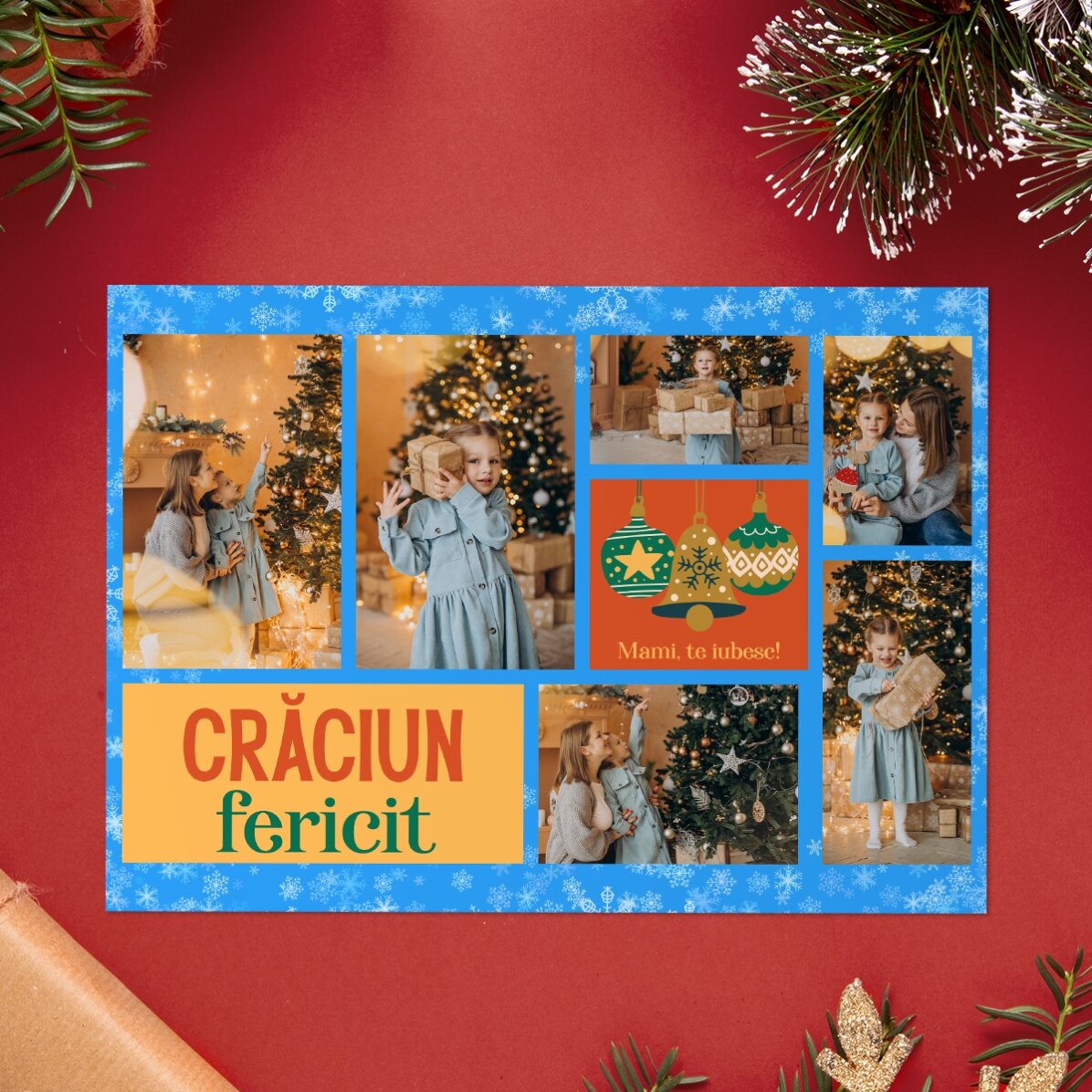 Card personalizat cu 6 poze și text - Holly Jolly