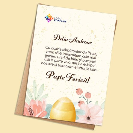 Card personalizat cu logo și mesaj de Paște - Floral