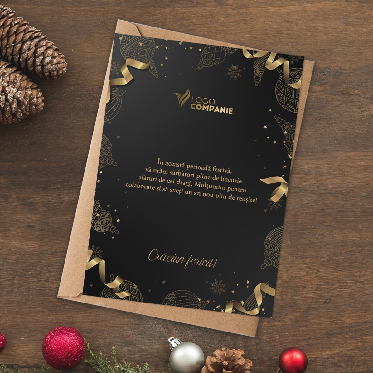 Card personalizat cu logo și text - Golden Christmas