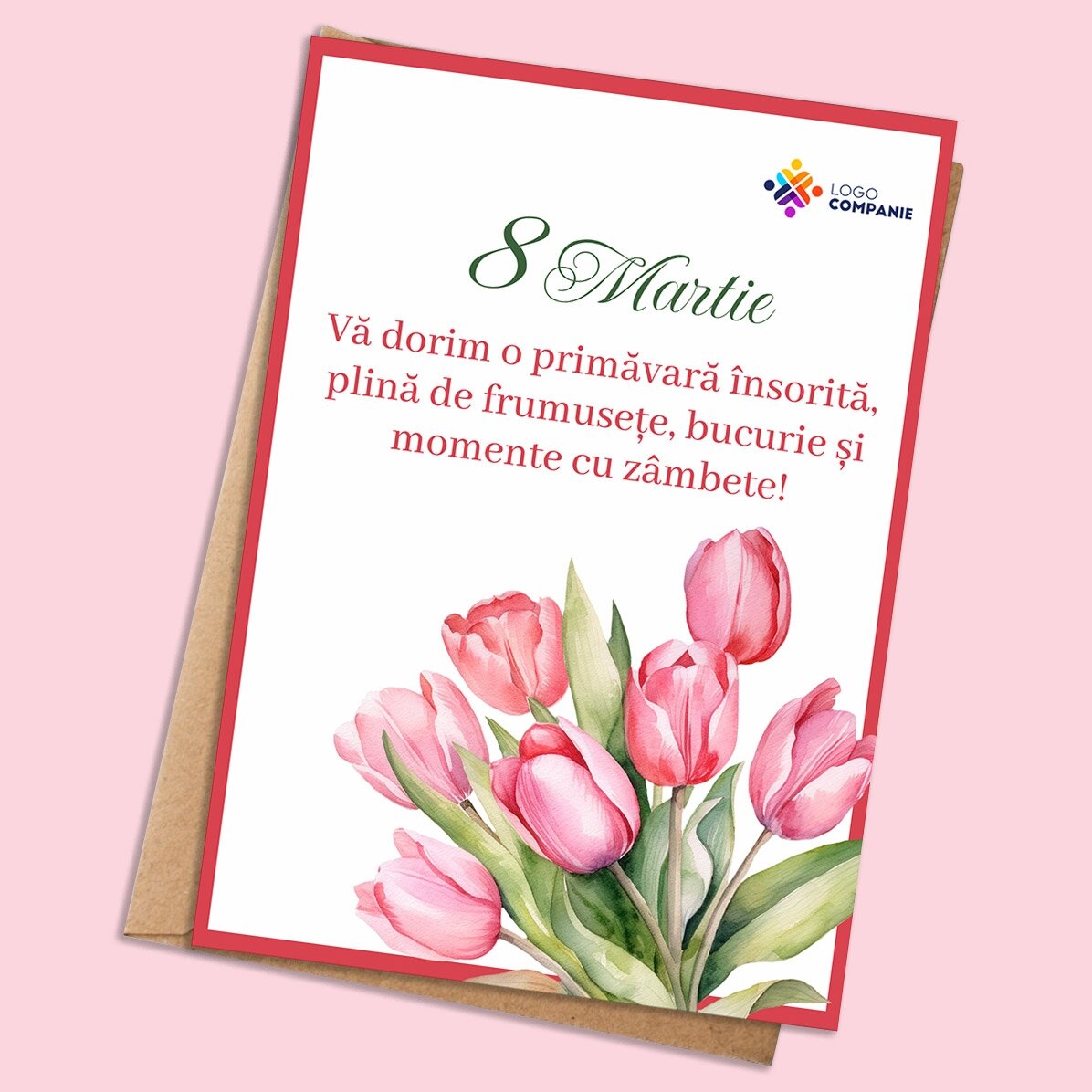 Card personalizat cu mesaj și logo - Flori