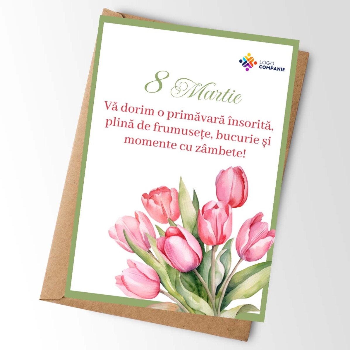 Card personalizat cu mesaj și logo - Flori
