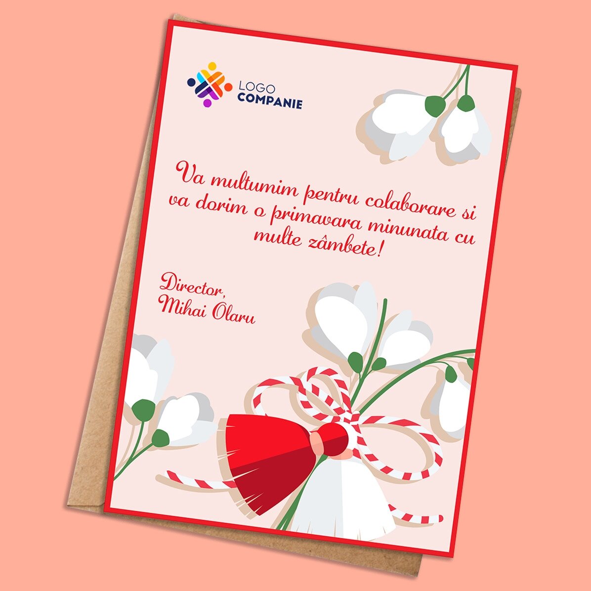 Card personalizat cu mesaj și logo - Primăvară