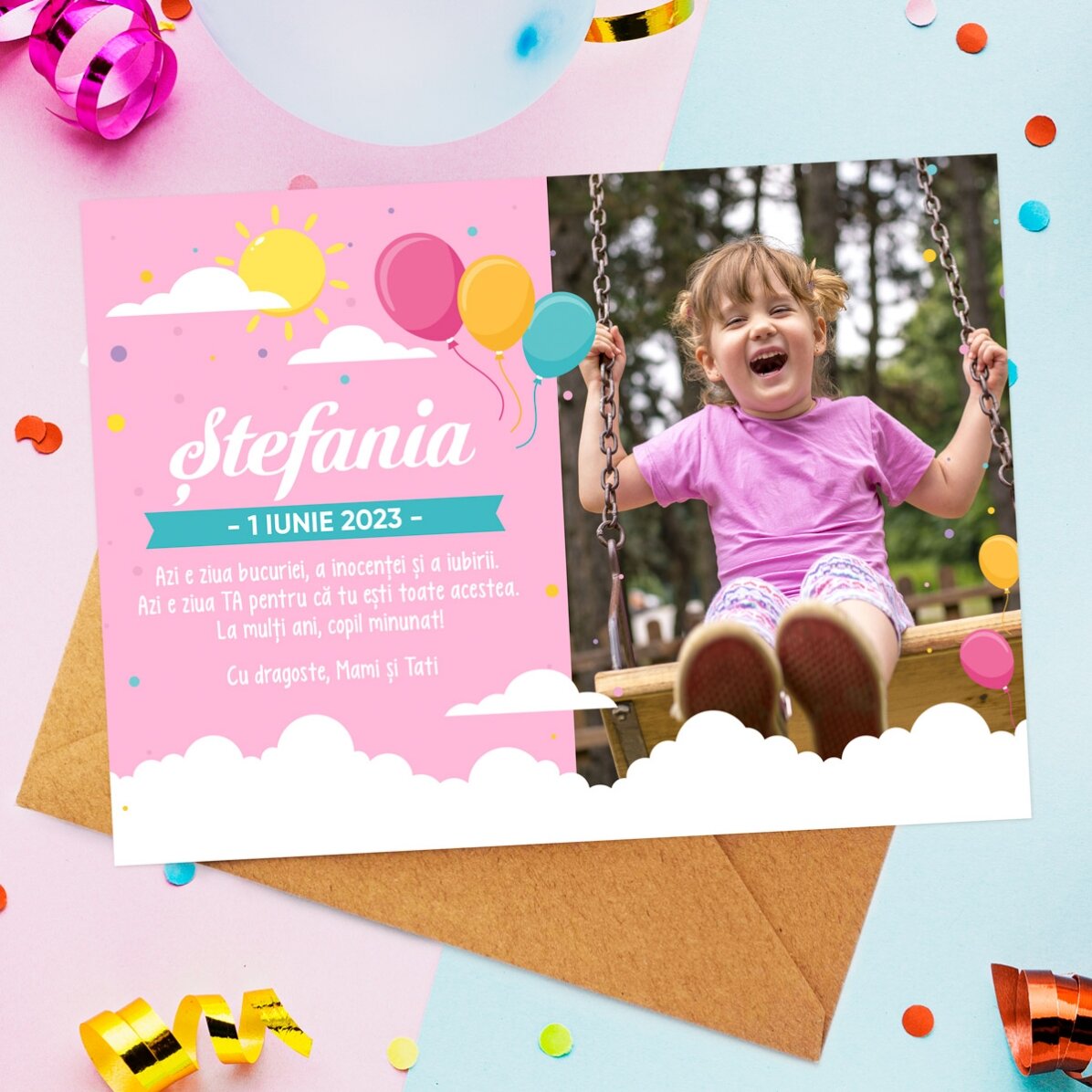Card personalizat cu mesaj și poză pentru Ziua Copilului