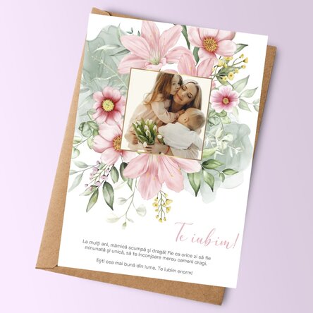 Card personalizat cu o poză și text - Floral