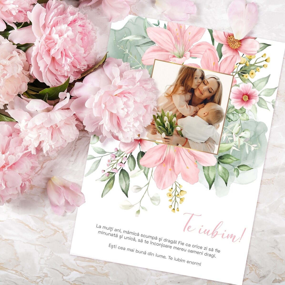 Card personalizat cu o poză și text - Floral