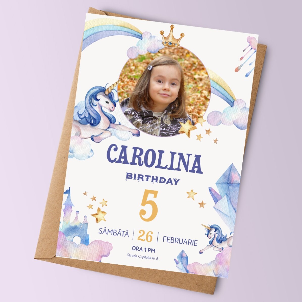 Card personalizat cu o poză și text - Invitatie de zi de naștere
