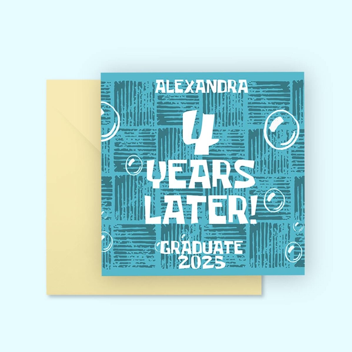 Card pătrat personalizat cu text - 4 years later