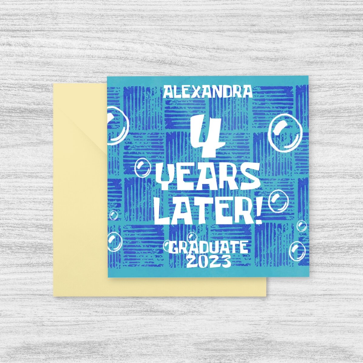 Card pătrat personalizat cu text - 4 years later