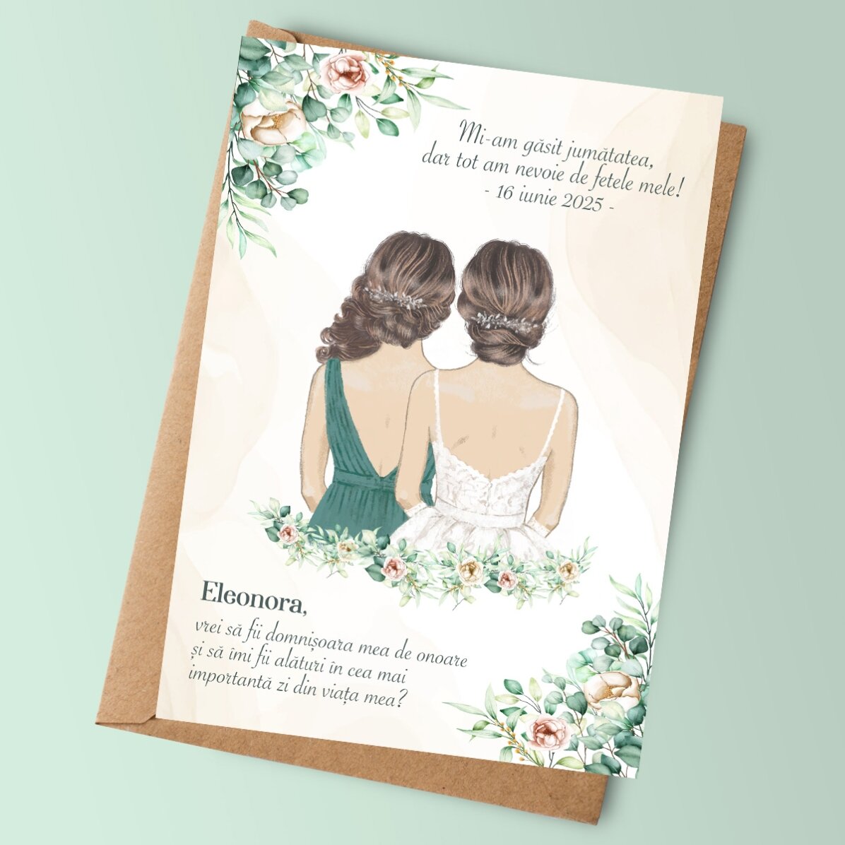 Card personalizat cu text pentru domnișoarele de onoare