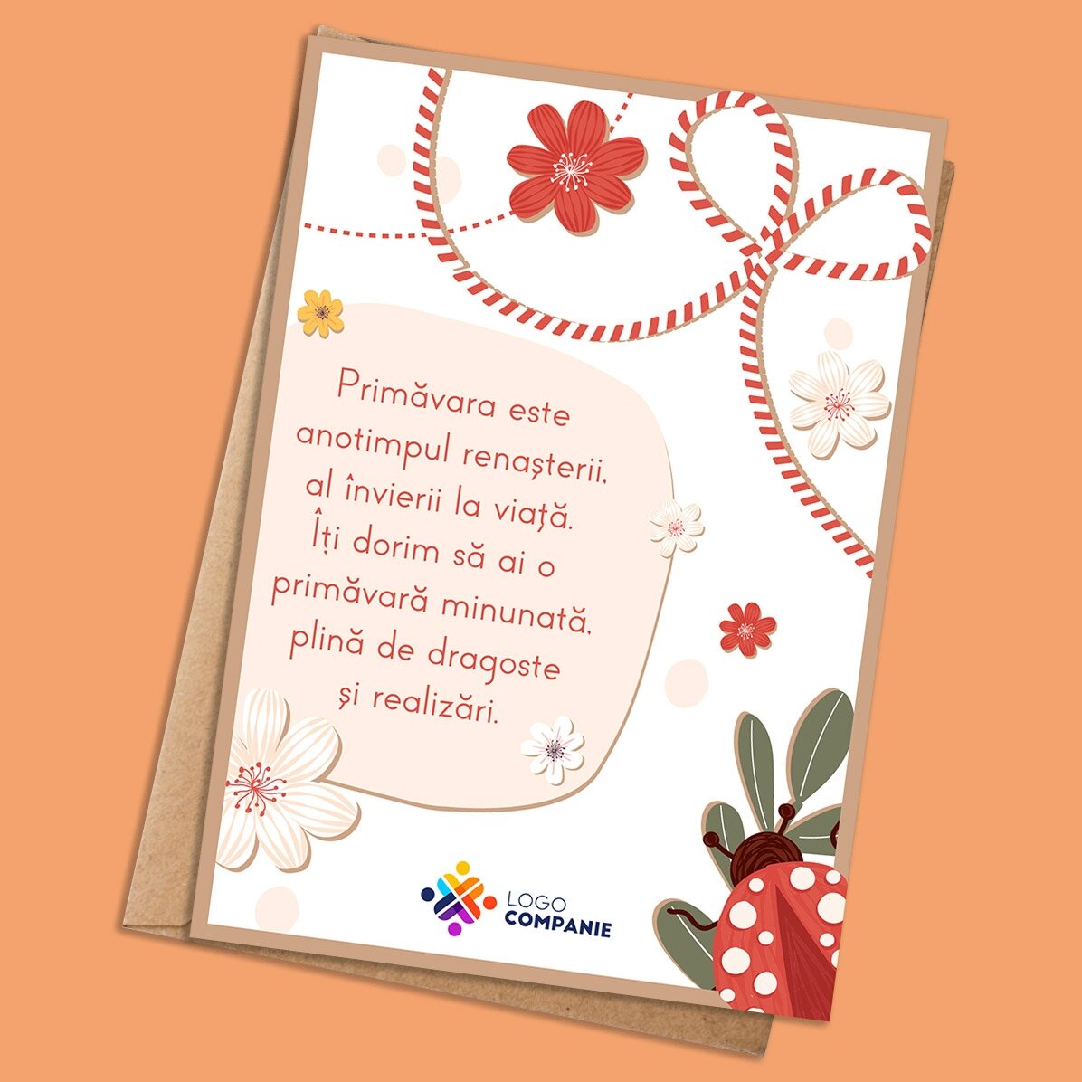 Card personalizat cu text și logo - Buburuză