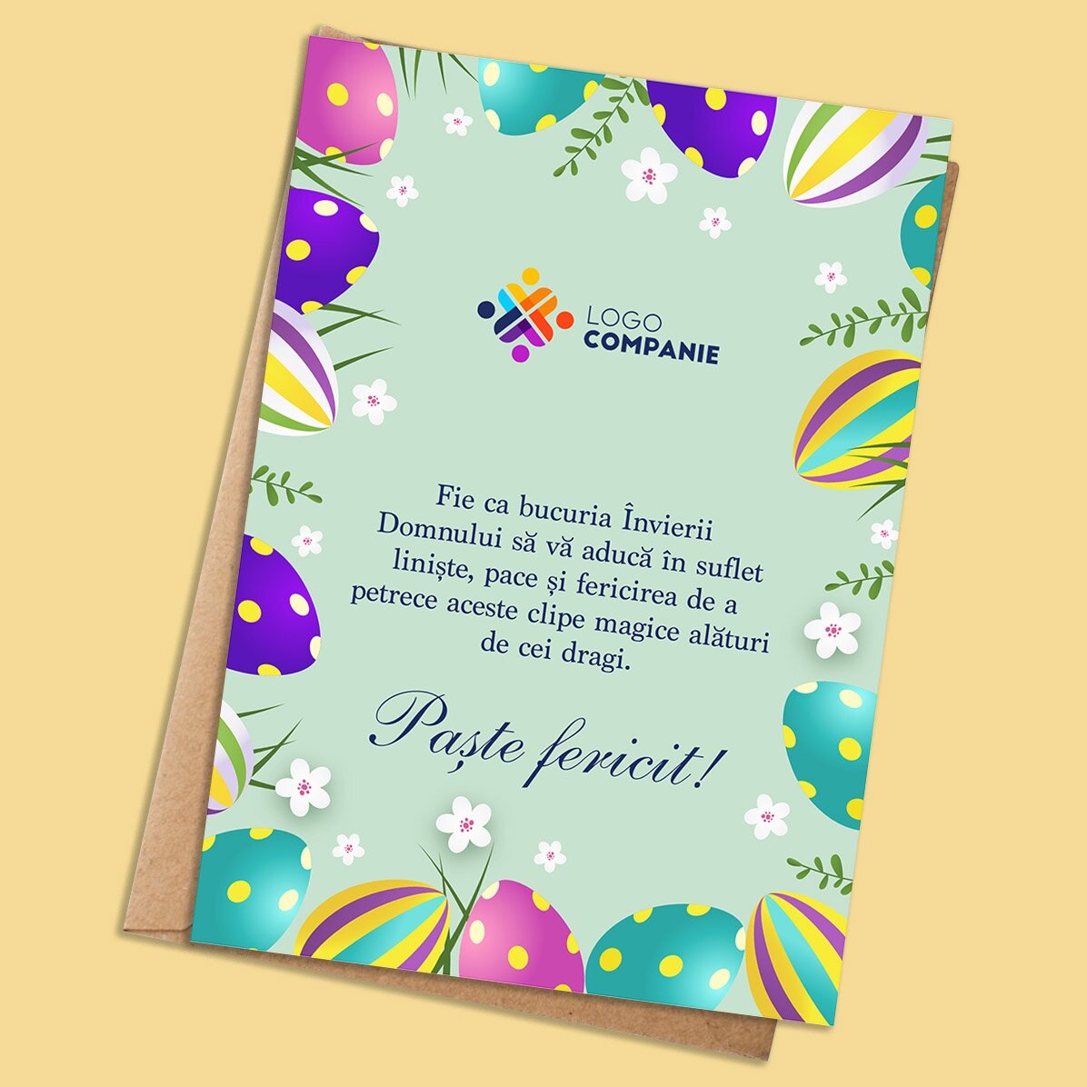 Card personalizat cu text și logo - Paște fericit