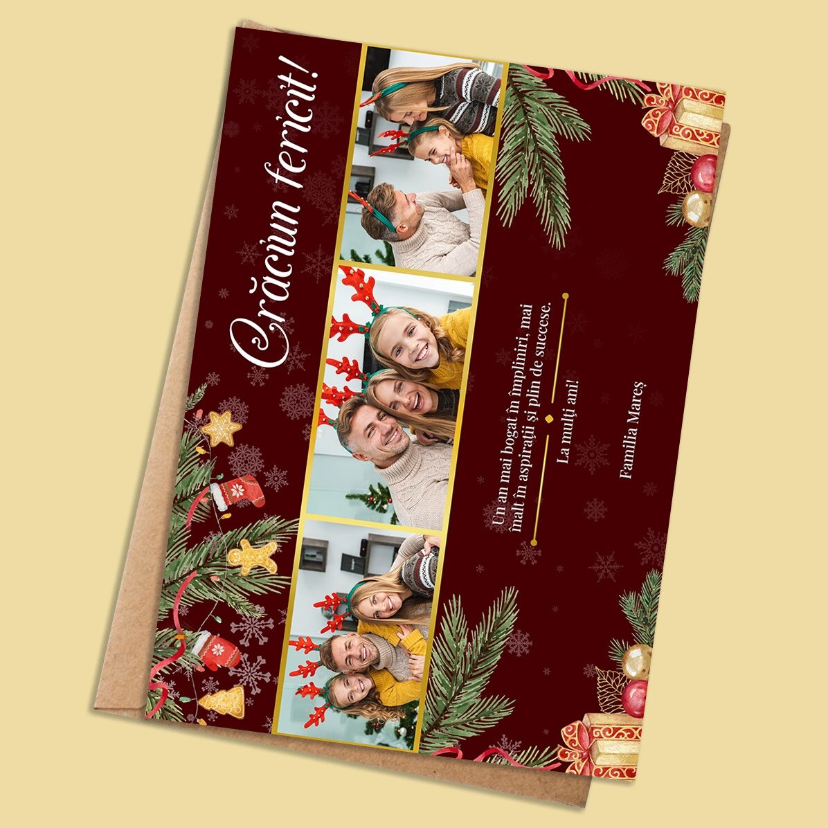 Card personalizat de Crăciun cu 3 poze și text - Cadou de familie