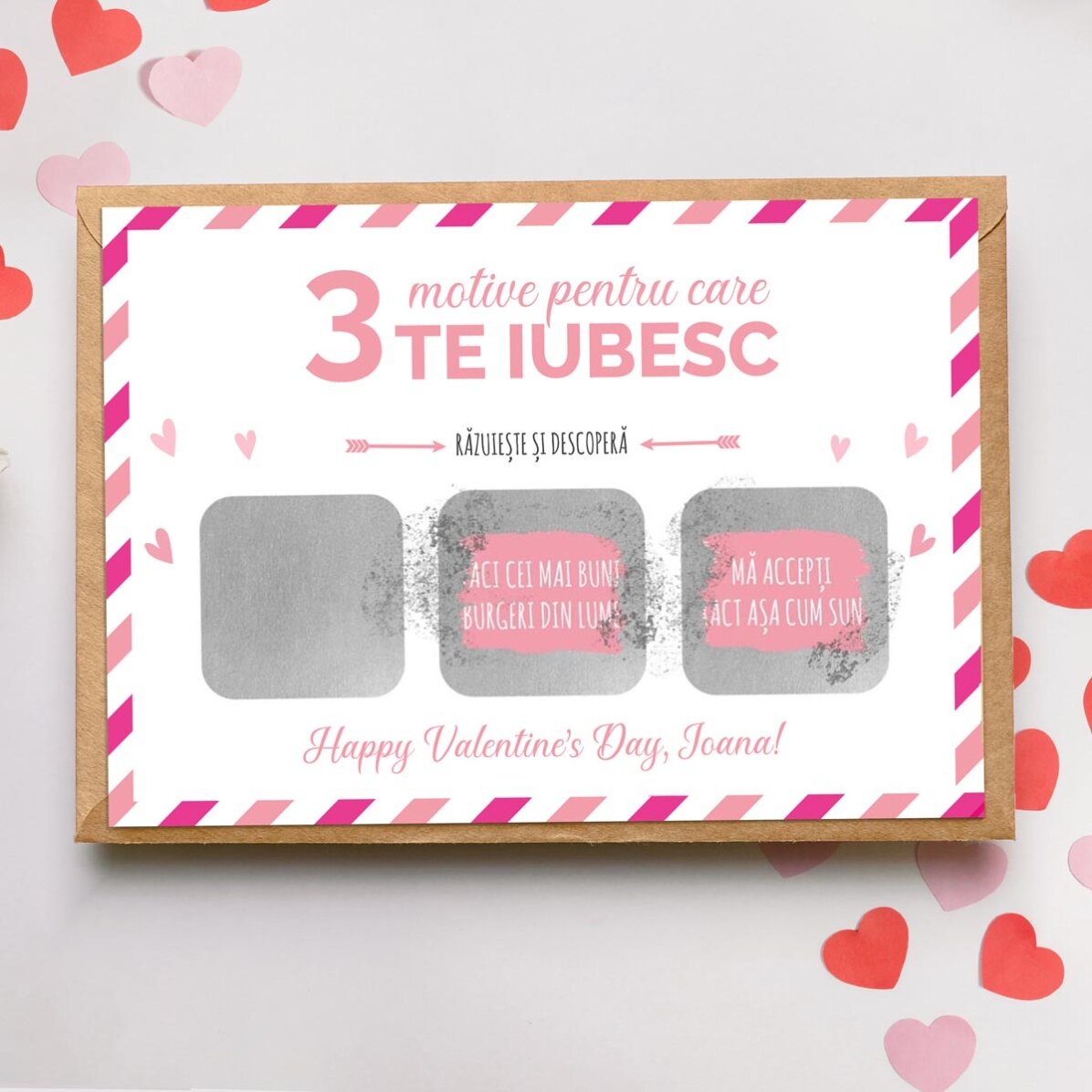 Card răzuibil personalizat cu mesaj - 3 motive pentru care te iubesc