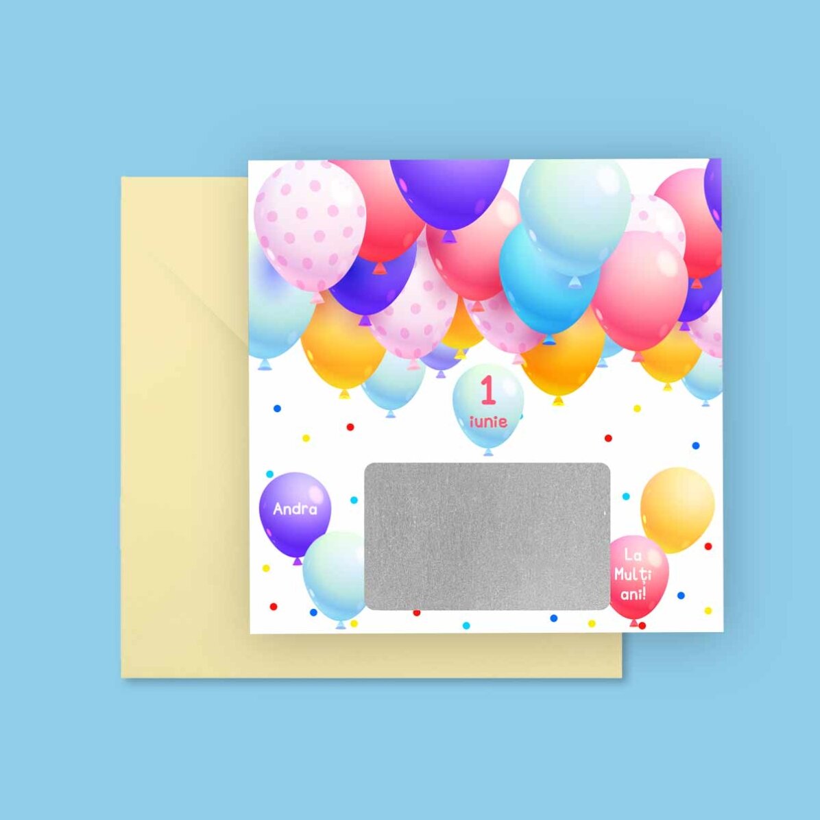 Card răzuibil personalizat cu mesaj - Baloane