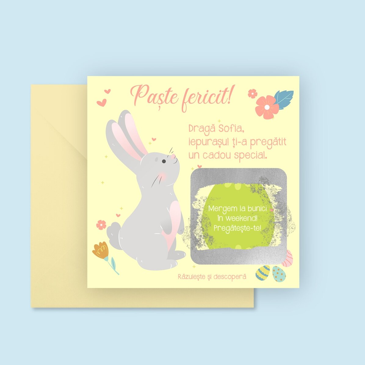 Card răzuibil personalizat cu mesaj - De la iepurașul de Paște