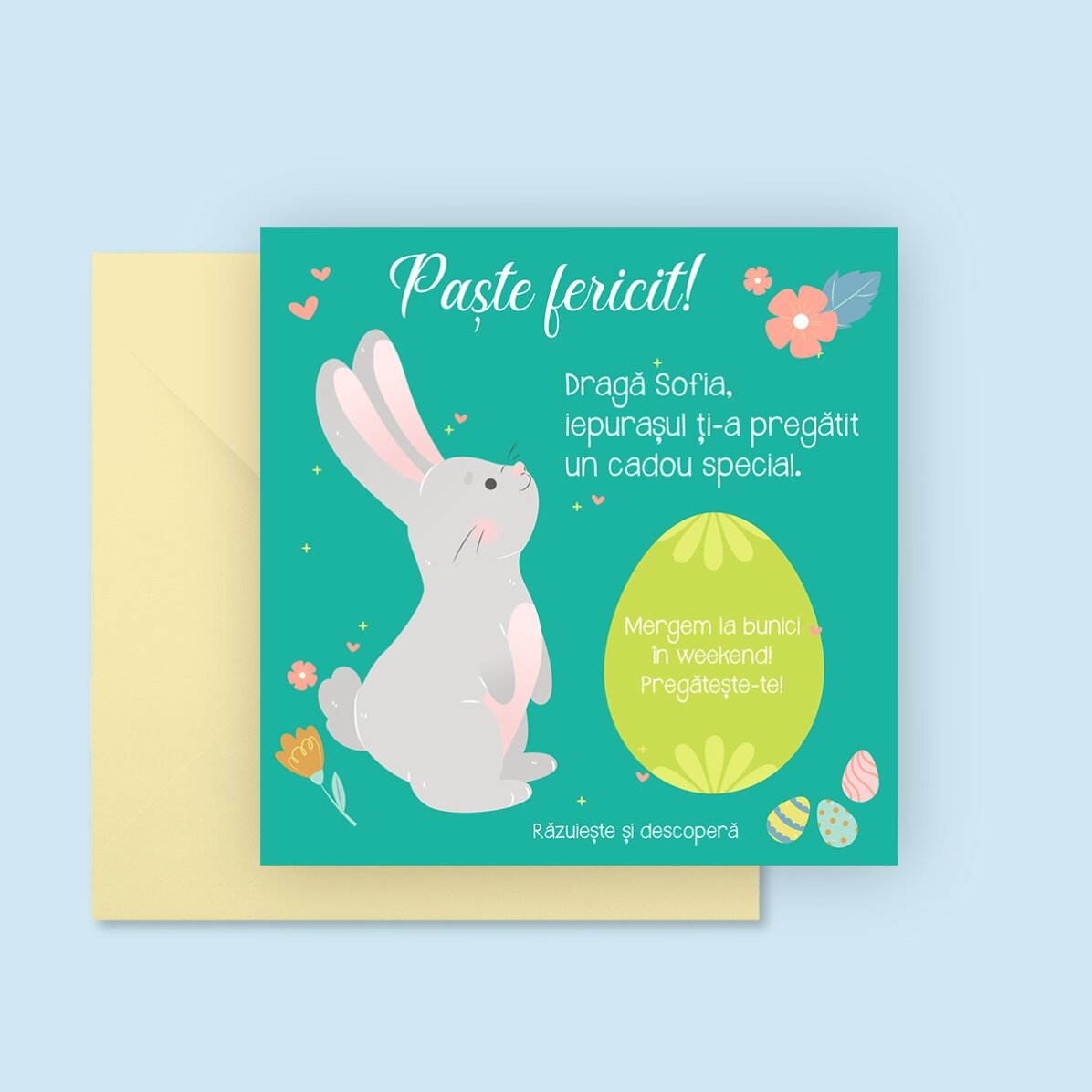 Card răzuibil personalizat cu mesaj - De la iepurașul de Paște