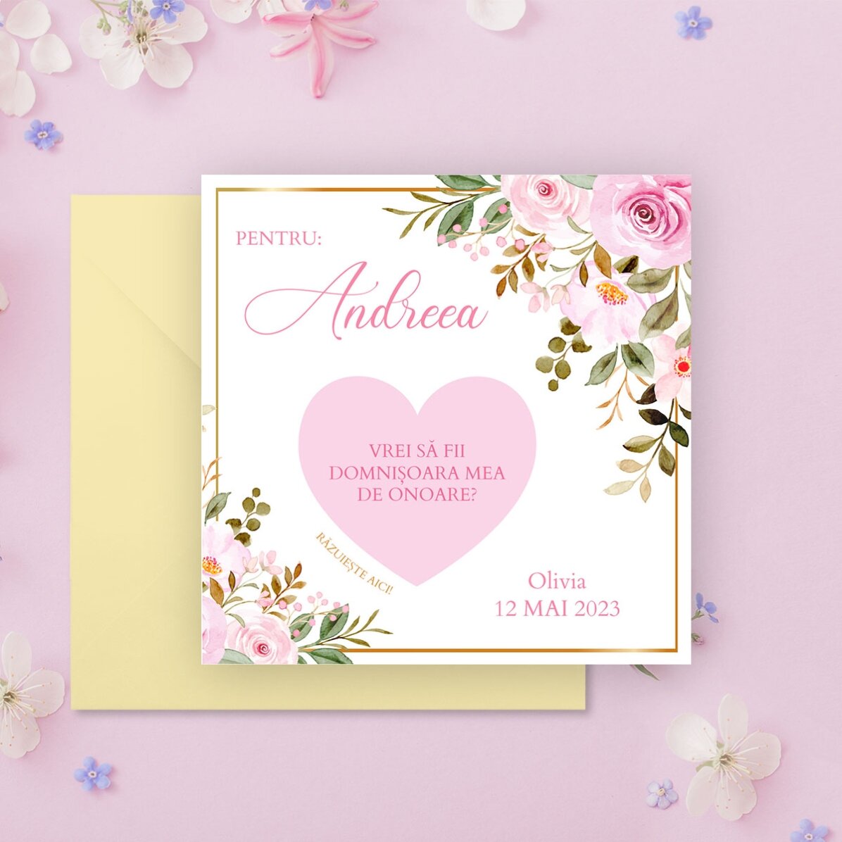 Card răzuibil personalizat cu mesaj - model floral