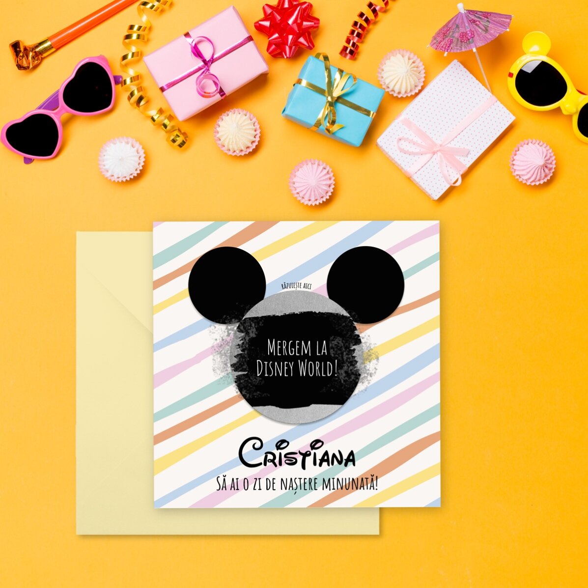 Card răzuibil personalizat cu mesaj - Mouse ears