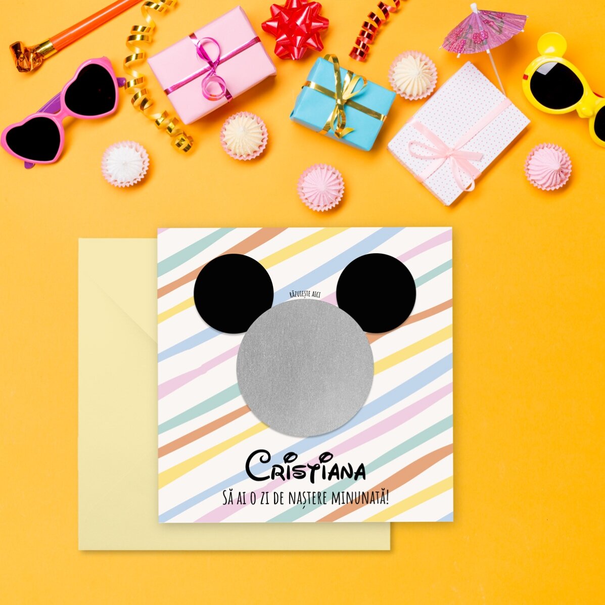 Card răzuibil personalizat cu mesaj - Mouse ears