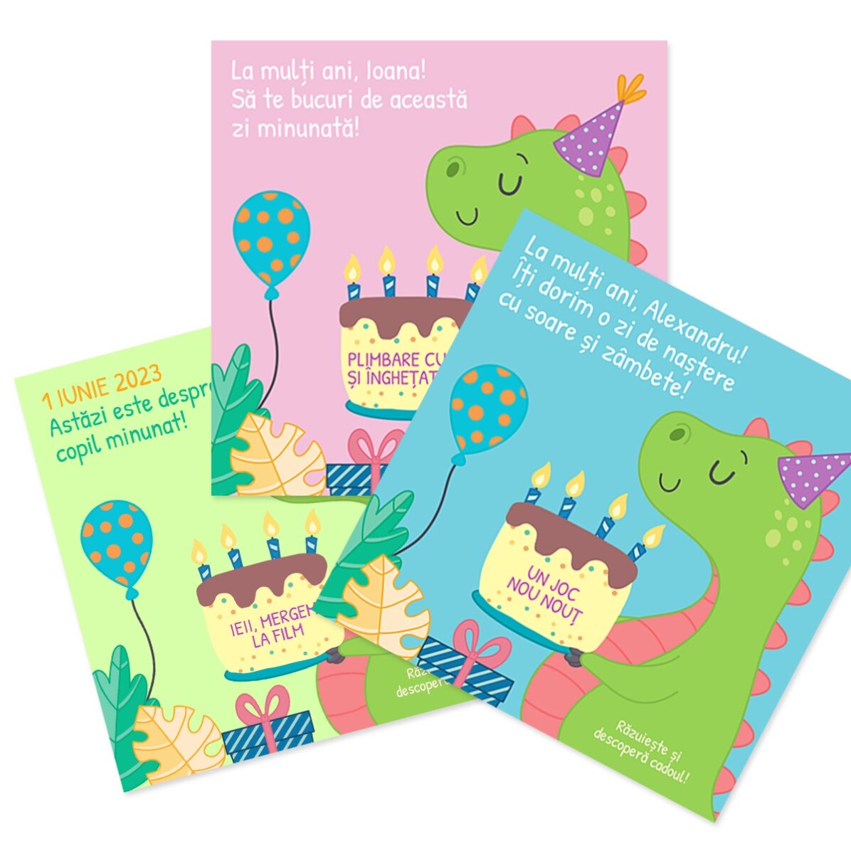 Card răzuibil personalizat cu mesaj pentru copii - Dino