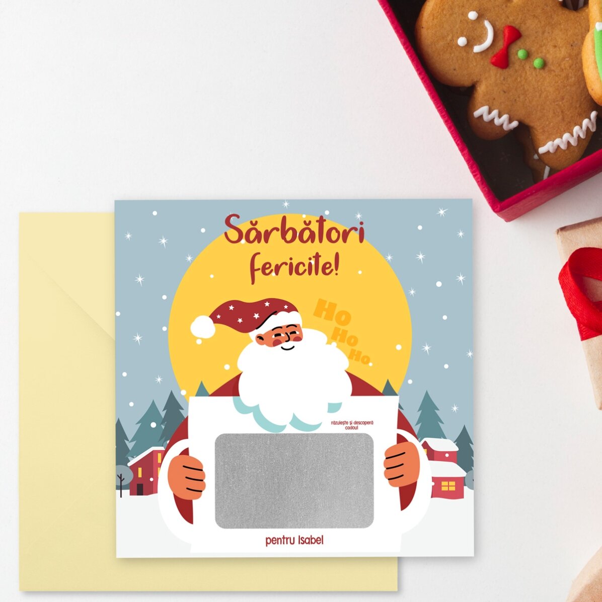 Card răzuibil personalizat cu mesaj - Veste de la Moș Crăciun