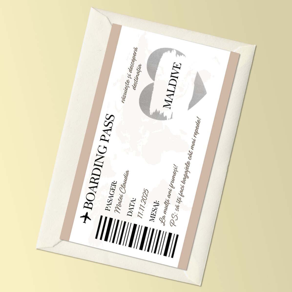 Card răzuibil personalizat cu text - Boarding pass