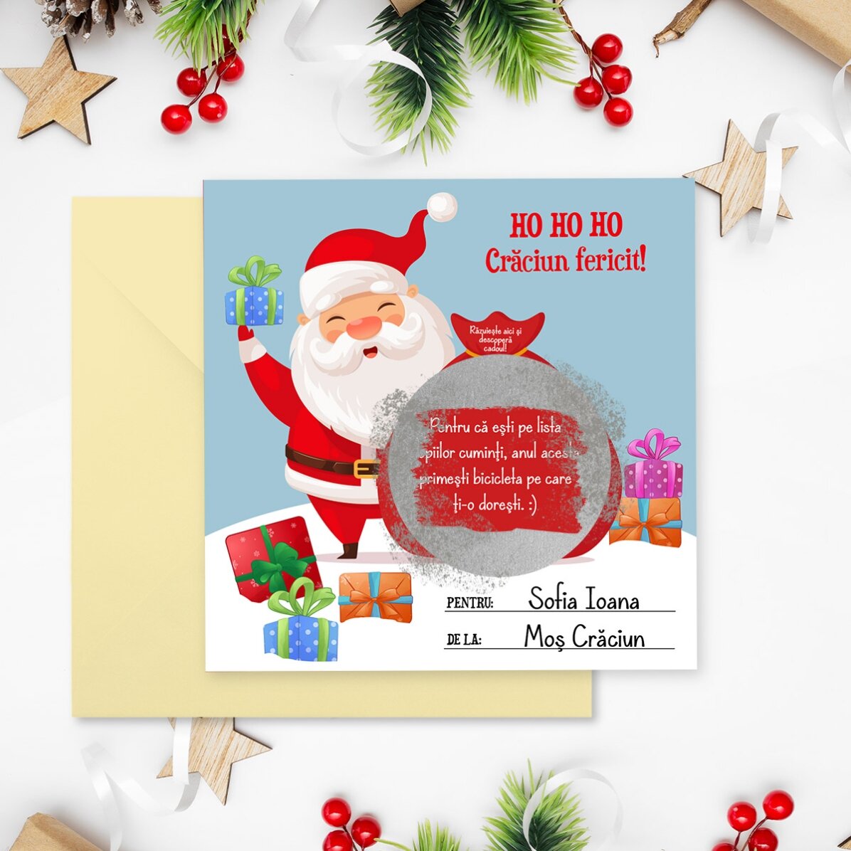 Card răzuibil personalizat cu text - Cadoul de Crăciun