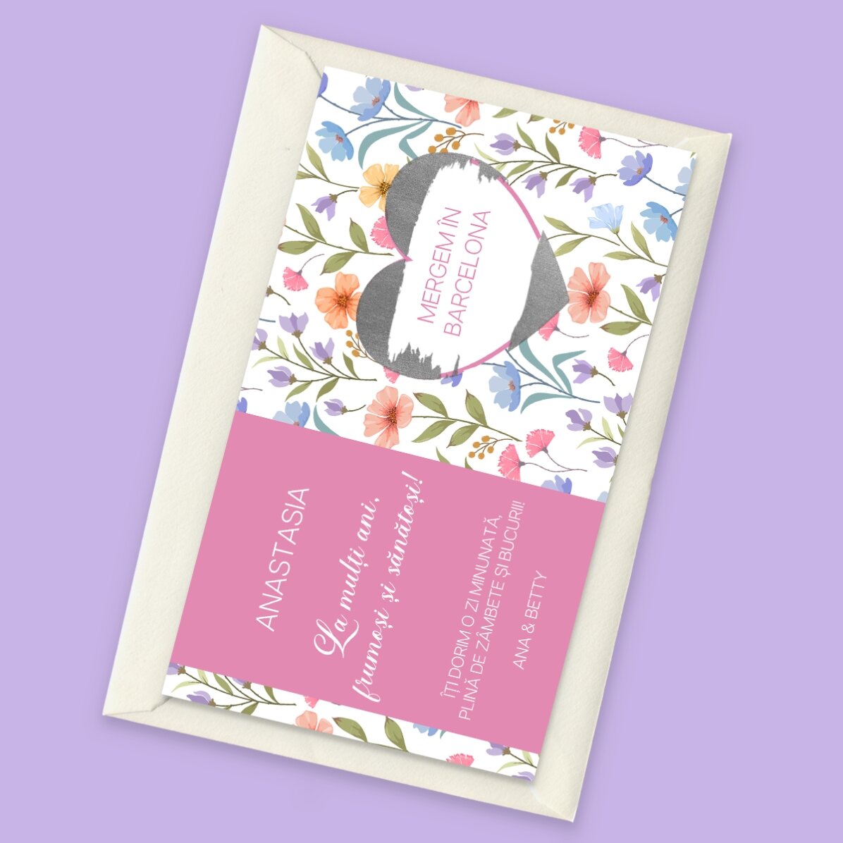 Card răzuibil personalizat cu text - Floral