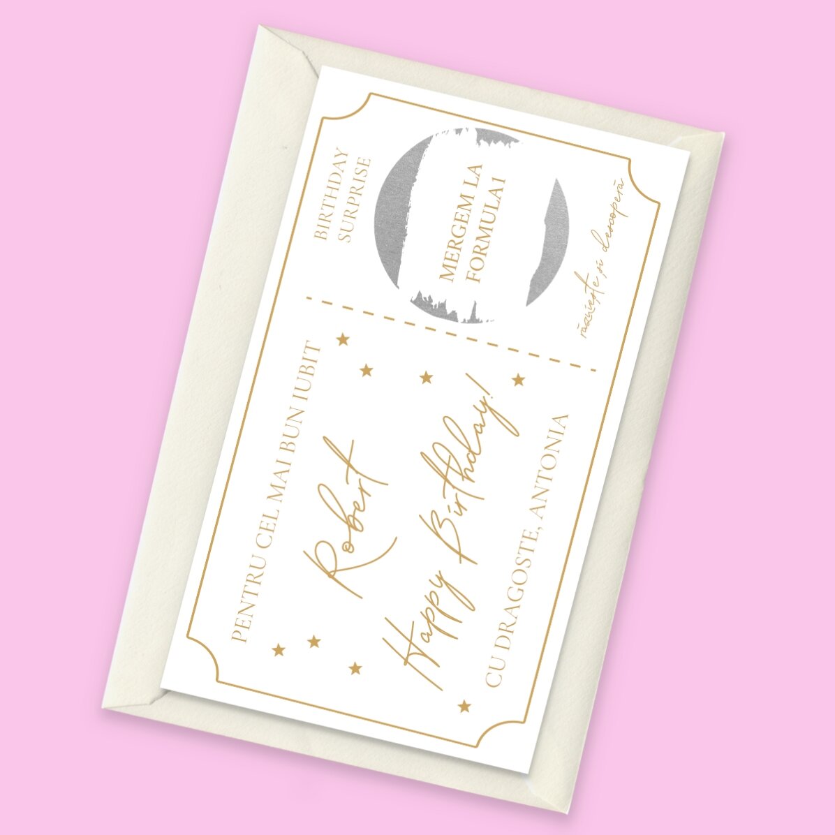 Card răzuibil personalizat cu text - Ticket